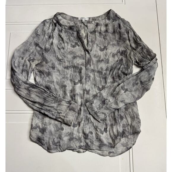 Aritzia Babaton Gray Blouse Womens Small 100% Silk Long Sleeve Sheer Button Up - Picture 1 of 5